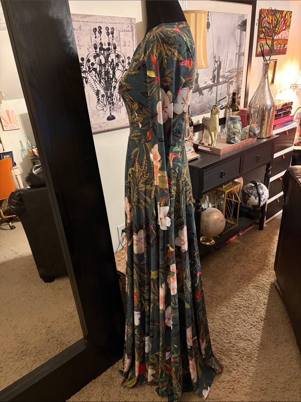 Paylot Valeska Green Floral V-Neck Long Sleeve Maxi Dress - Picture 3 of 8